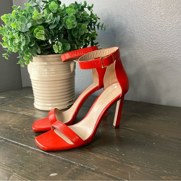 stuart weitzman Heels 9 Poppy Red-Orange Summer Nudist Strappy Women’s - Picture 2 of 12